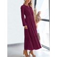 thumbnail image 4 of Women Burgundy Long Sleeve High Waist Tiered Flowy A-Line Boho Maxi Dress, 4 of 6