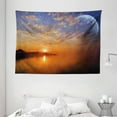 thumbnail image 1 of Space Decor Tapestry, Exquisite Skyline with Planet Reflection and Sunrise on Backdrop Galaxy Design, Wall Hanging for Bedroom Living Room Dorm Decor, 80W X 60L Inches, Orange Blue, by Ambesonne, 1 of 2