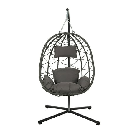 Wicker Hanging Egg Chair with Stand, Indoor Outdoor Swing for Patio, Backyard, Living Room