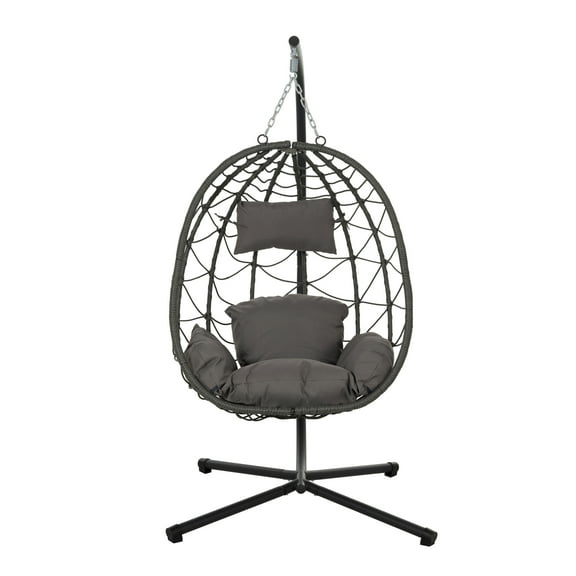 Wicker Hanging Egg Chair with Stand, Indoor Outdoor Swing for Patio, Backyard, Living Room