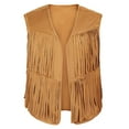 thumbnail image 2 of purcolt Men's 70s Hippie Fringe Waistcoat Open Front Faux Suede Long Tassel Cardigan Jacket Coat Cowboy Beach Boho Vest Tops, 2 of 8
