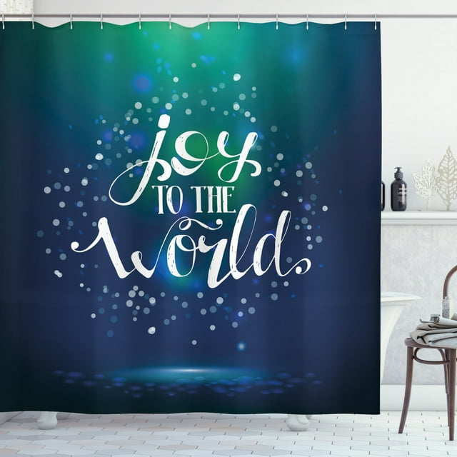 Ambesonne Joy Shower Curtain, Calligraphy Joy to World, 69"Wx70"L, Dark Blue White