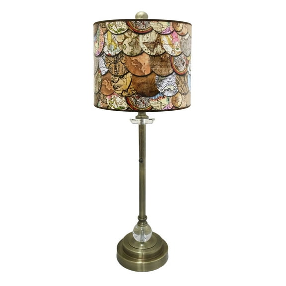 Royal Designs  Antique Brass Lamp with Vintage World Maps Lamp Shade 1 Light