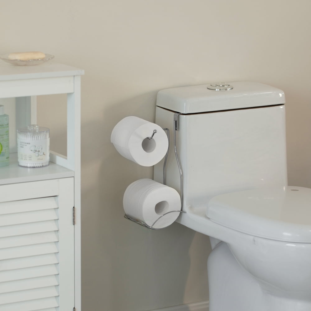 Chrome Over the Tank 2 Slots Toilet Tissue Paper Holder Organizer for Bathroom Storage, Set of 2