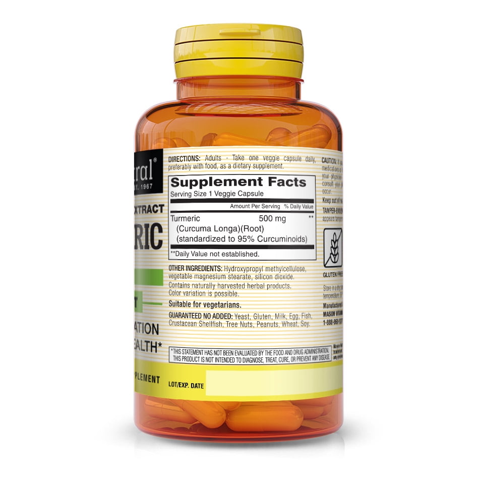 Mason Natural Turmeric Veggie Capsules, 500 mg Curcuminoids Complex, Vegan & Gluten-Free, 60 Count