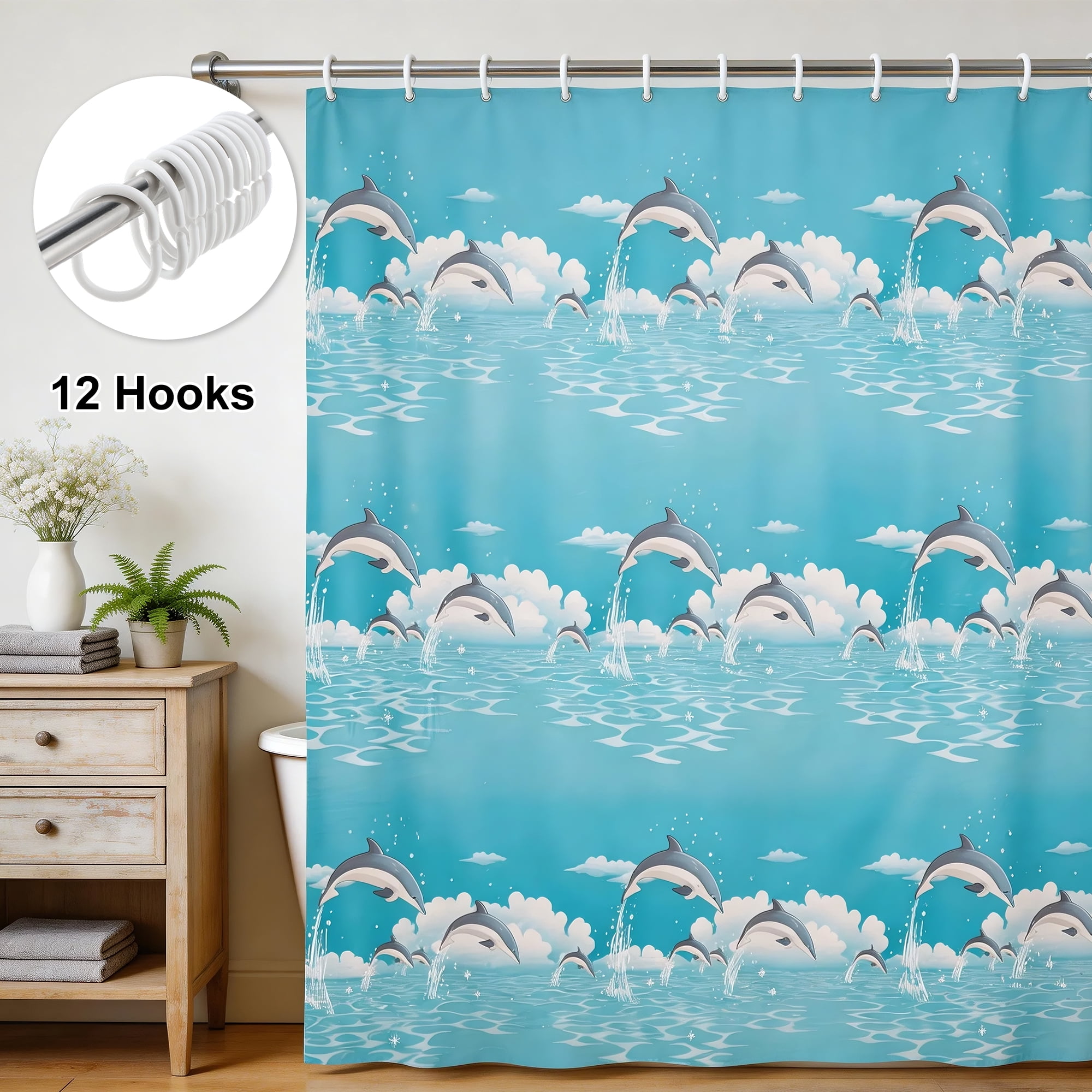 Unique Bargains Durable Shower Curtain Measuring 70.87x78.74 Inches One Piece Dolphin