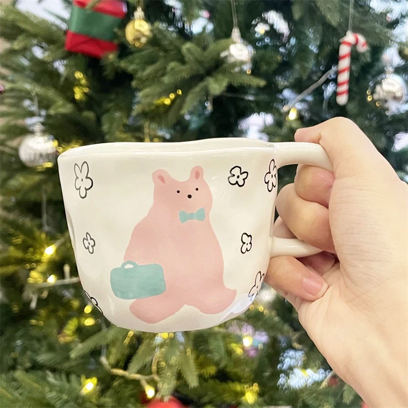 Espresso cup Hand Pinched Irregular Ceramic Mug Cute Bear Pattern Coffee Cup