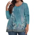 thumbnail image 2 of Women's 3/4 Sleeve Fall Tops Plus Size Tshirts 3/4 Length Sleeve V-Neck Floral Print T-Shirts Dressy Casual Blouse Fall Outfits for Women 2024 Trendy cyan 4X-Large, 2 of 6