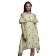 thumbnail image 1 of Bimba Bird Printed Womenâ€™s Ruffle Front Cold Shoulder Swing Shift Dress-X-Small, 1 of 6
