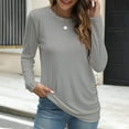 thumbnail image 2 of tarylea Trendy Tops for Women Crew Neck Stripe Tops Long Sleeve Solid Color Shirts Casual Loose Homewear Dailywear Tops, 2 of 4