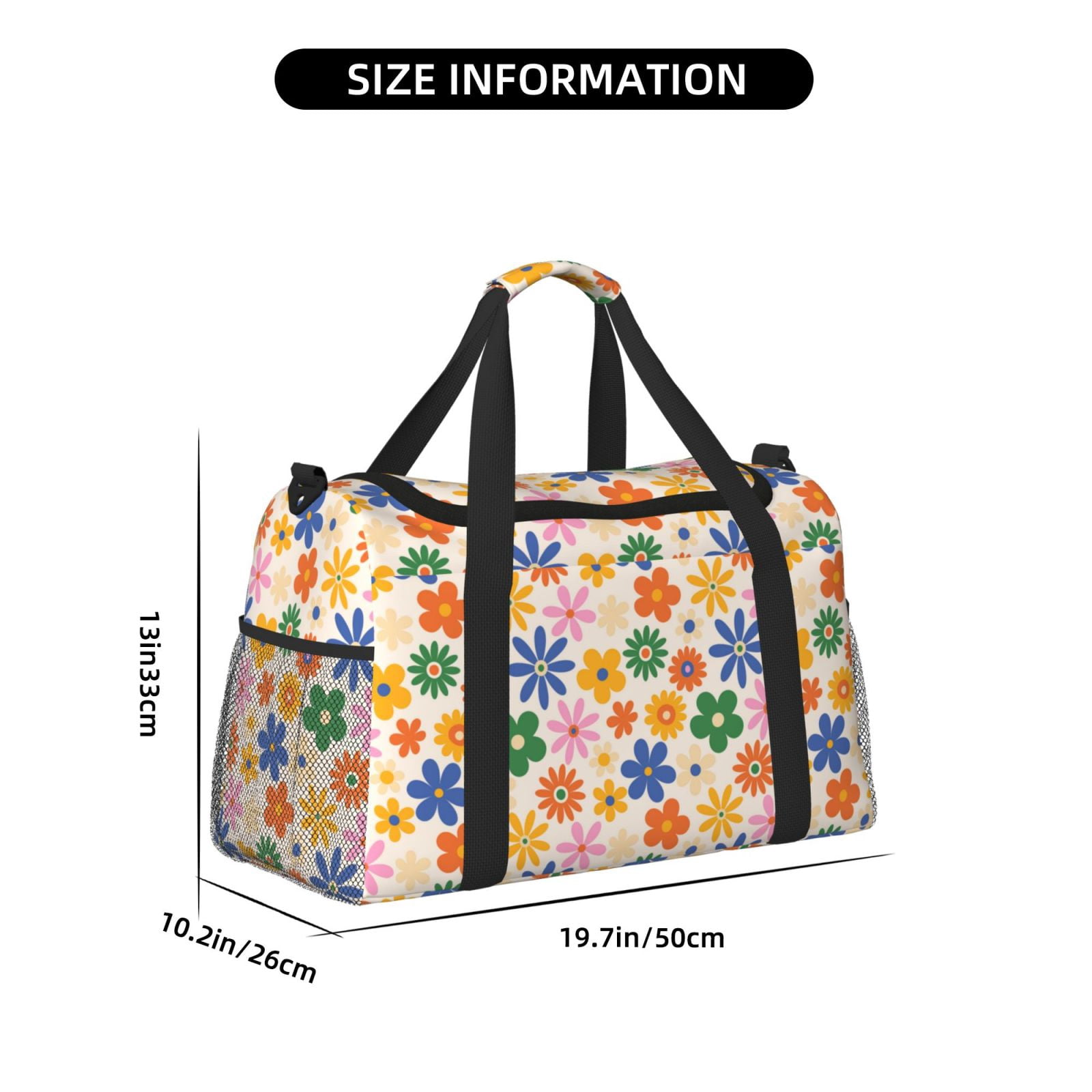 Fuzoiu Groovy Daisy Flowers Print Travel Duffle Bag,Carry On Tote Bags,Duffel Bag,Sport Gym Bag, Hospital Bag for Labor and Delivery, Overnight Bag,Luggage Bag