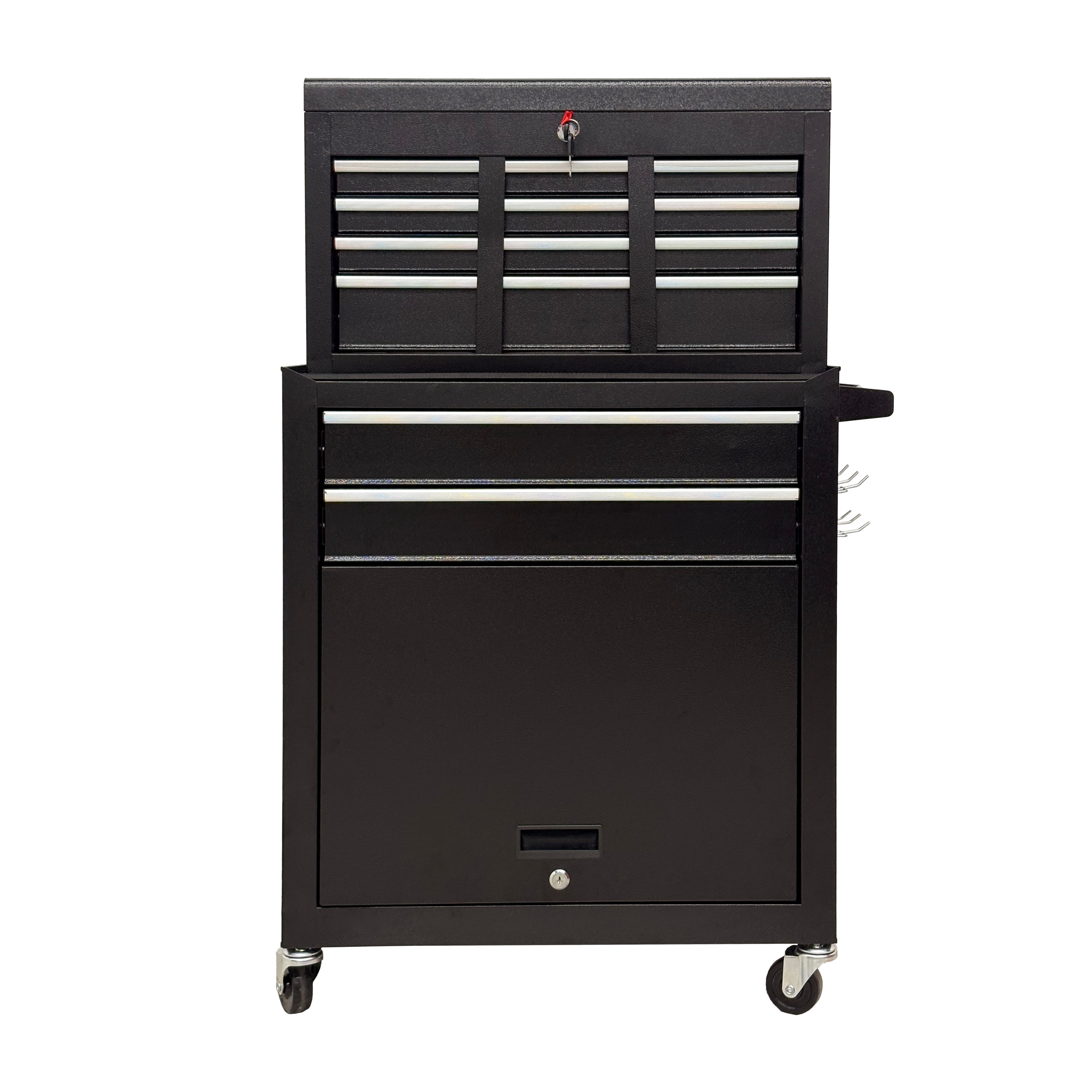 8 Drawer High‑Capacity Rolling Tool Chest, 2‑in‑1 Detachable Top Box,Metal Tool Storage Cabinet with Drawer Liners, Lockable Wheels & Side Hooks, Heavy‑Duty Tool Cart for Garage Workshop, Black