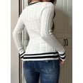 thumbnail image 5 of Women'S Striped Cable Knit Preppy Sweater Tops V Neck Long Sleeve Pullovers Slim Fit Knitwear White L, 5 of 9