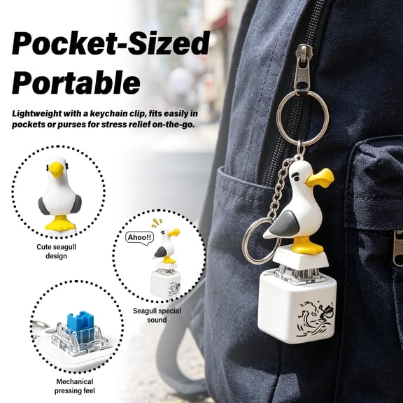 Seagull Sound Button Keychain, Rechargeable Fidget Clicker with Real Sound & LED Light