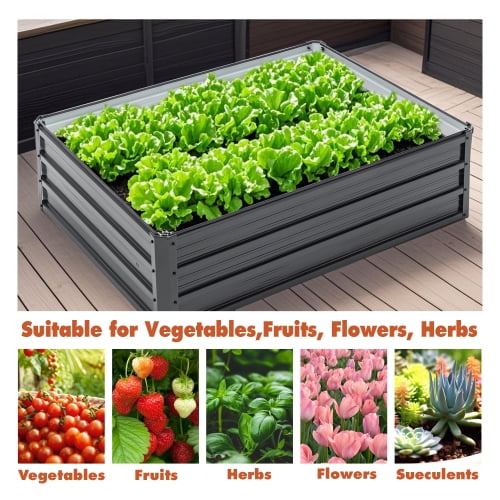 NAWAY 4'x3'x2' Galvanized Steel Metal Raised Garden Bed Kit, Outdoor Planter for Flowers, Vegetables & Herbs, Black