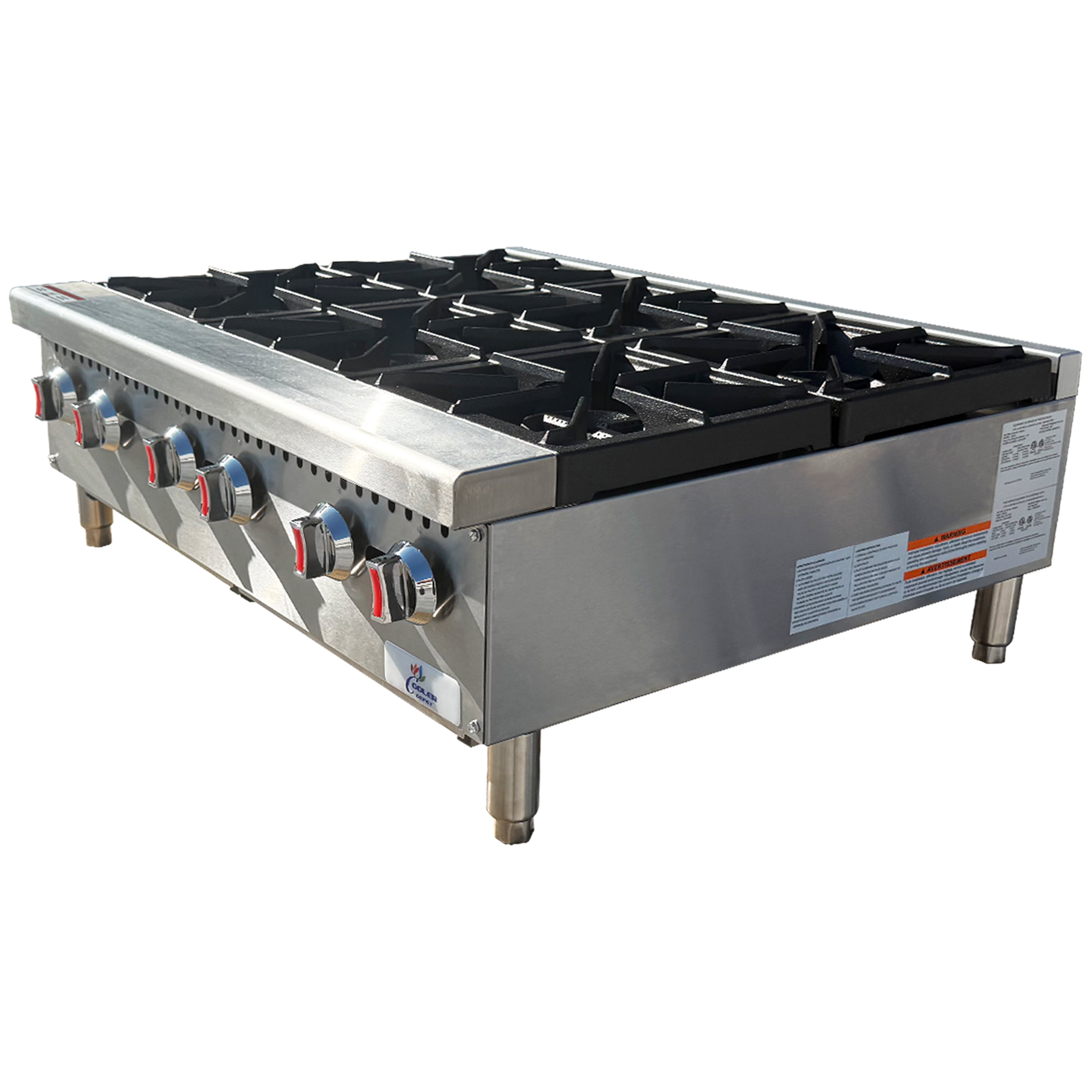 36" Commercial Gas Hot Plate – 6 Burner Stainless Steel Countertop Range, 180,000 BTU, NSF & ETL Certified, Heavy Duty Cast Iron Grates