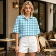 thumbnail image 4 of Sewkxo Polo à Manches Courtes pour Femmes, Col Oversize, T-Shirt à Enfiler Y2k, Décontracté, Ample, Mode Urbaine, Chandail de Rugby, Cyan 2TG, 4 of 5