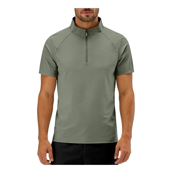 QSAWXQZ Men's Quarter Zip Shirt Mock Neck Short Sleeves Casual Athletic Shirt for Gym 6XL