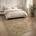 thumbnail image 3 of ODIKA 8'x10' Washable Area Rug Tan Throw with Vintage Medallion Distressed Floral Scrolls and Ornate Border for Dining Room, Large Office, Lounge, Non-Slip Chair-Friendly Mat, 3 of 7