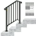 thumbnail image 1 of VEVOR Handrail Stair Railing Handrails for Outdoor Steps, Fit 2 or 3 Steps Outdoor Stair Railing, Picket#2 Wrought Iron Handrail, Flexible Porch Railing, Black Transitional Handrails, 1 of 9