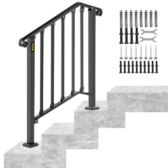 VEVOR Handrail Picket #2 Fits 2 or 3 Steps Outdoor Stair Rail Wrought Iron Handrail, Matte Black