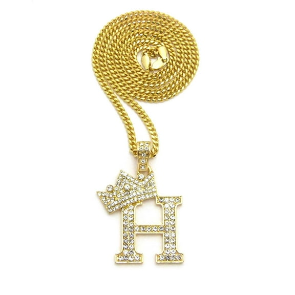 Stone Filled Initial Letter H Pendant 3mm 24" Cuban Chain Hip Hop Fashion Necklace