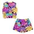 thumbnail image 5 of chaqlin Tropical Color Leaves Girl's 2-Piece Matching Set Sleeveless Round Neck Tank Top and Flare Shorts with Pockets Comfort Summer Outfits Aged 5-14 Years Old, 5 of 7