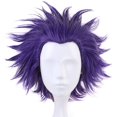 thumbnail image 1 of Gorro para el pelo + peluca de Cosplay púrpura ondulada corta, pelo sintético, pelucas de Anime, peluca de disfraz para fiesta de Halloween, 1 of 4