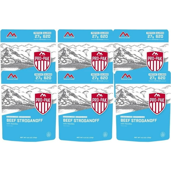 Mountain House Freeze Dried Beef Stroganoff - Pro-Pak Emergency Survival Food for Camping, Hiking and Backpacking - 6 Pouches