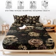 thumbnail image 5 of Full Size Fitted Sheet Set - Skull Halloween 3 Piece Bedding Sets 16" Deep Pocket Fitted Sheet with 2 Pillowcases, Floral Botanical Horror Roses Brushed Microfiber Hotel Luxury Bed Sheets, 5 of 9