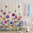 thumbnail image 2 of Shower Curtain Watercolor Flowers Butterfly Shower Curtains for Bathroom Decor, Waterproof Polyester Shower Curtain Set with Hooks, Small Stall Size 36" x 72" Spring Wildflower Linen, 2 of 9
