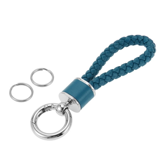Unique Bargains Car Keychain Universal Key Chain with Ring for Key Fobs for Women Faux Leather Navy Blue Silver Tone