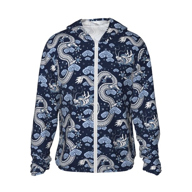 Fotbe Dragon Chaqueta con Protección Solar UPF 50+ para Hombre y Mujer, Camisa con Capucha y Bolsillos-Small