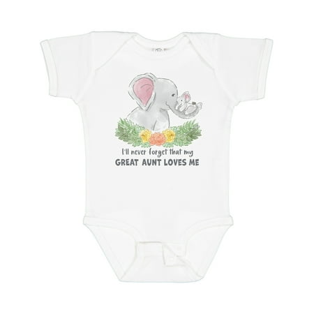 

Inktastic I ll Never Forget That My Great Aunt Loves Me Cute Elephants Gift Baby Boy or Baby Girl Bodysuit