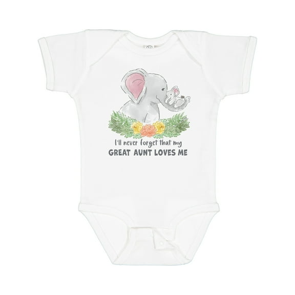 Inktastic I'll Never Forget That My Great Aunt Loves Me Cute Elephants Boys or Girls Baby Bodysuit