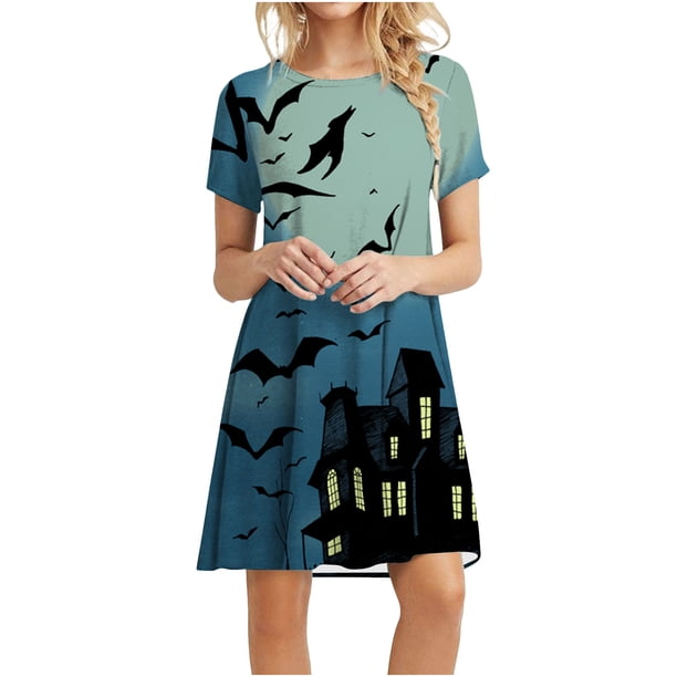 Vestidos estampados de playa con cuello redondo y manga corta informales de moda de verano para mujer Pompotops ghjkhdj14091