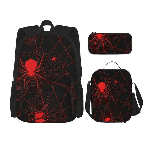 Balery Red Spider On The Web Mochila Escolar 3 en 1 para Niños - Mochila Resistente con Lonchera Térmica y Estuche - Mochila Escolar para Niños y Niñas