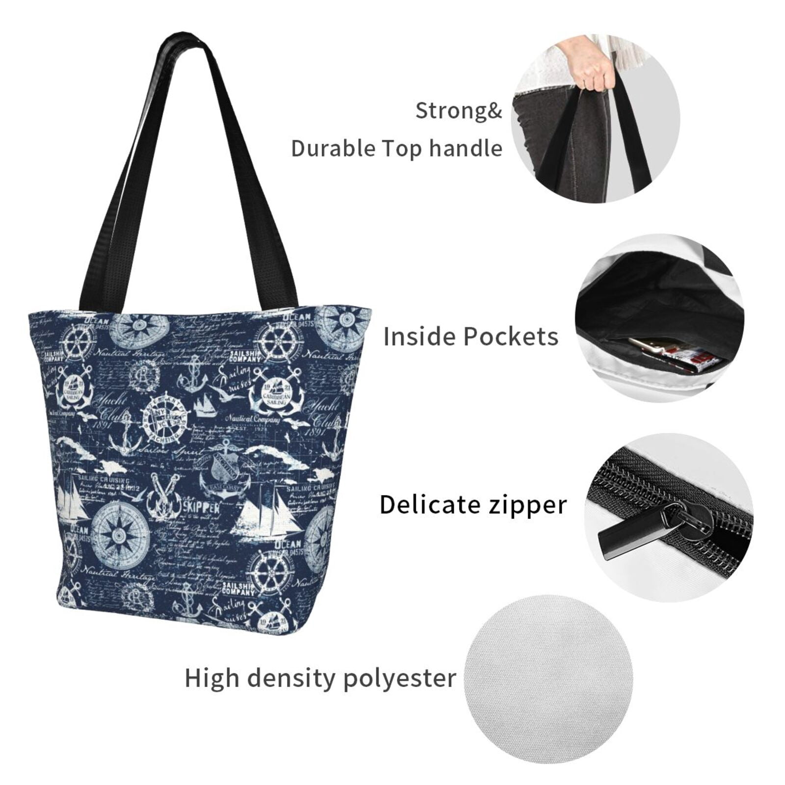 Ratiio Sailing Cruises Nautical Print Shoulder Bag for Women, Polyester Crossbody Purse Lightweight Handbag for Daily Travel and Casual Use