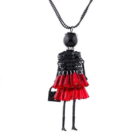 Hot 1Pack Women Doll Cute Black Long Necklaces & Pendant Dress Baby Girls Maxi Necklace Brand Fashion Statement Jewelry Red