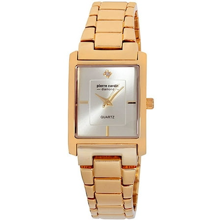Pierre Cardin Women's Gold-Tone Rectangular Diamond Accent Dial Watch