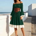 thumbnail image 4 of Women's Renaissance Peasant Dress Off Shoulder Ruffle Long Sleeve A-Line Midi Dress with Lace-up Corset Belt Medieval Vintage Halloween Costume Fair Festival Outfit, 4 of 8