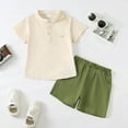 thumbnail image 2 of KIMI BEAR Toddler Boys Outfits 3T Infant Boy Spring Summer Outfits Infant Boy Plain Stylish Pure Color Stand Collar Short Sleeve Tee + Shorts 2PCS Set Green, 2 of 8