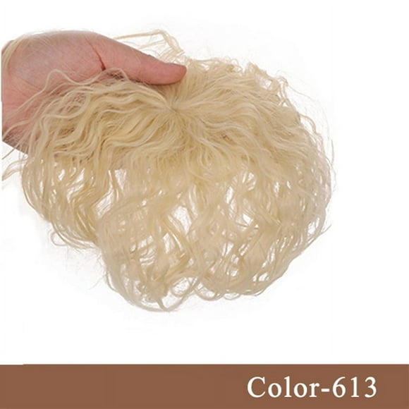 XmhyTop Small Area Short Curly Human Hair Topper Fluffy Curly Hair Topper Clip in Hairpieces Top Topper Hair Replacement Wiglets Weavy Topper Hair Pieces,Pale Gold