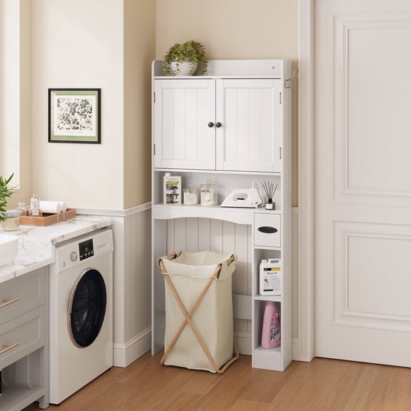 Over The Toilet Storage Cabinet, Asofer 70.3" Bathroom Storage with Adjustable Shelf, White
