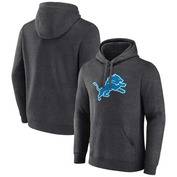 Men's Charcoal Detroit Lions Primary Team Logo Fitted Pullover Hoodie