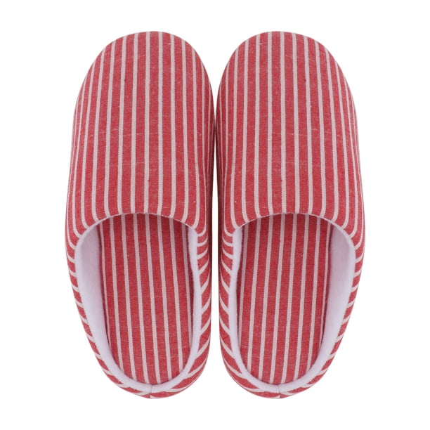 EeaseMX Pantuflas acogedoras de rayas rojas, estilo japonés, mullidas, para adultos, cálidas, para otoño e invierno (talla S, talla 36-37)