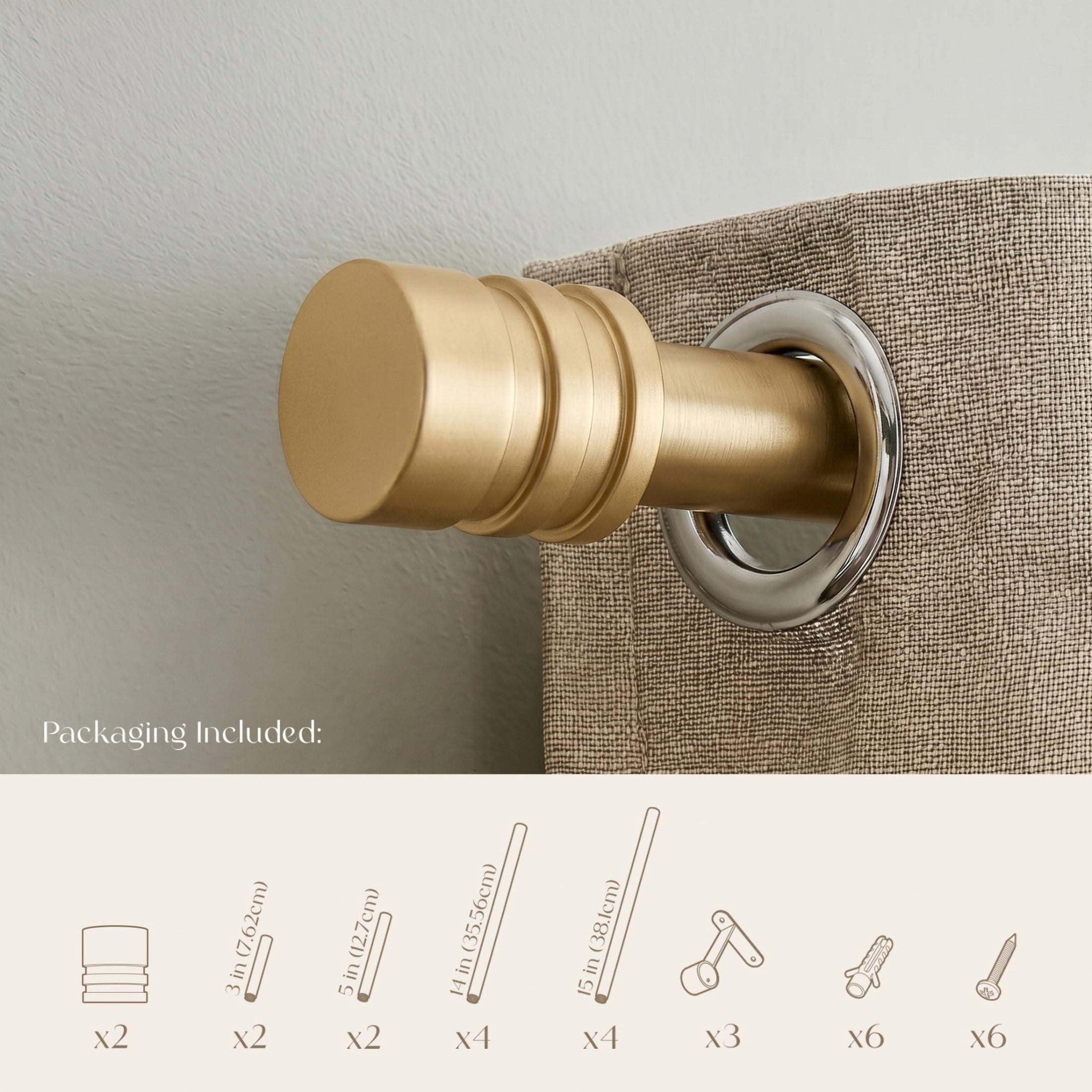 Dwell Studio, Cutomizable Curtain Rods, 3/4" Iron Material, 20 inch-120 inch Kit, Satin Brass