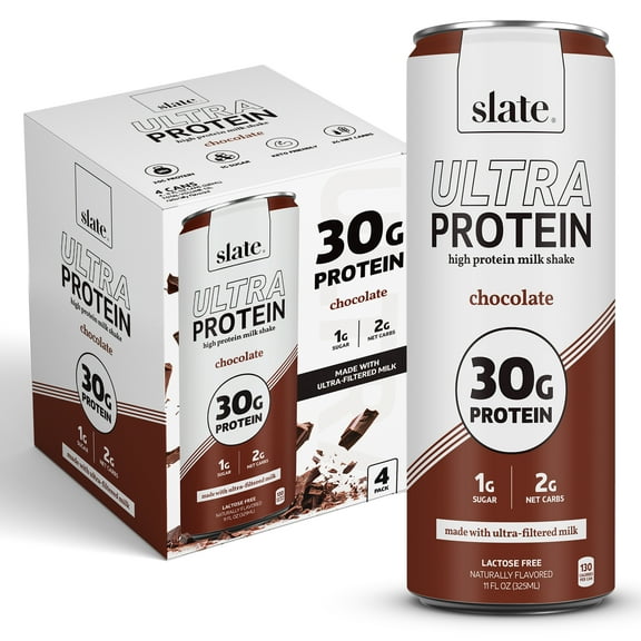 Slate Ultra Milk Shake, 30g Protein, Chocolate, 11 fl oz, 4 Pack