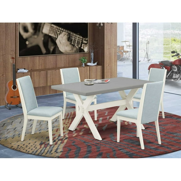 East West Furniture X-Style 5-piece Wood Dining Set in White/Cement