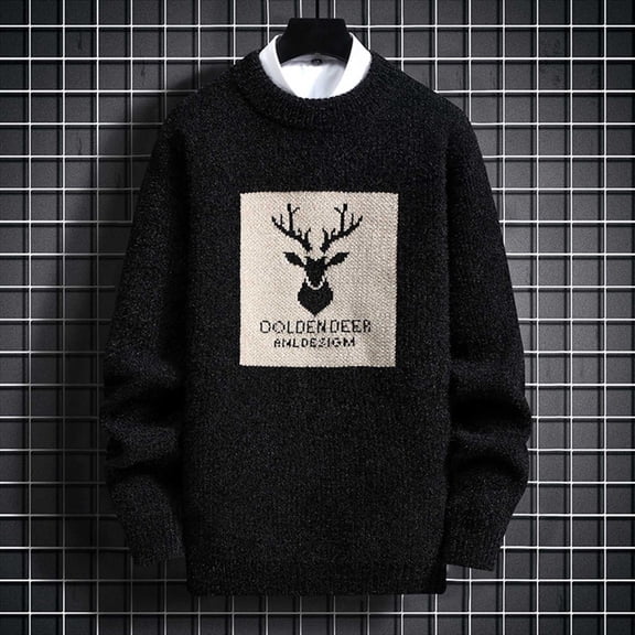 BLTIBY Mens Ugly Christmas Sweater Top Long Sleeve Reindeer Soft Knitted Pullover Sweaters Fashion Comfort Warm Blouse Black L